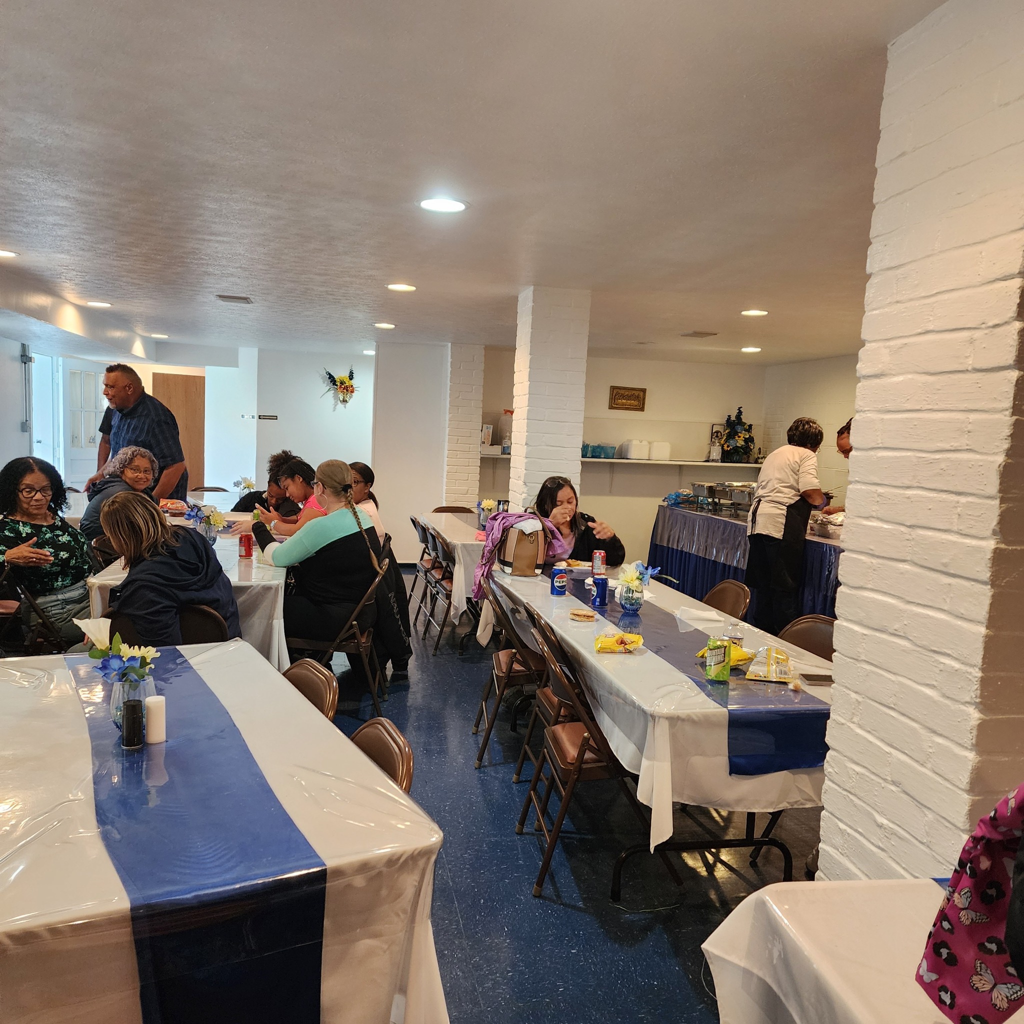 Community fellowship dinner with church members